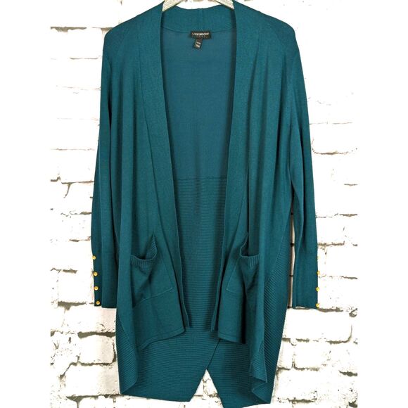 LANE BRYANT Open-Front Longline Fine Knit Cardigan Forest Green Christmas 14/16 - Picture 1 of 7